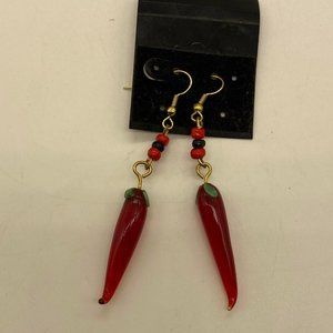 New Hand-crafted Red Chili glass Bead Earrings